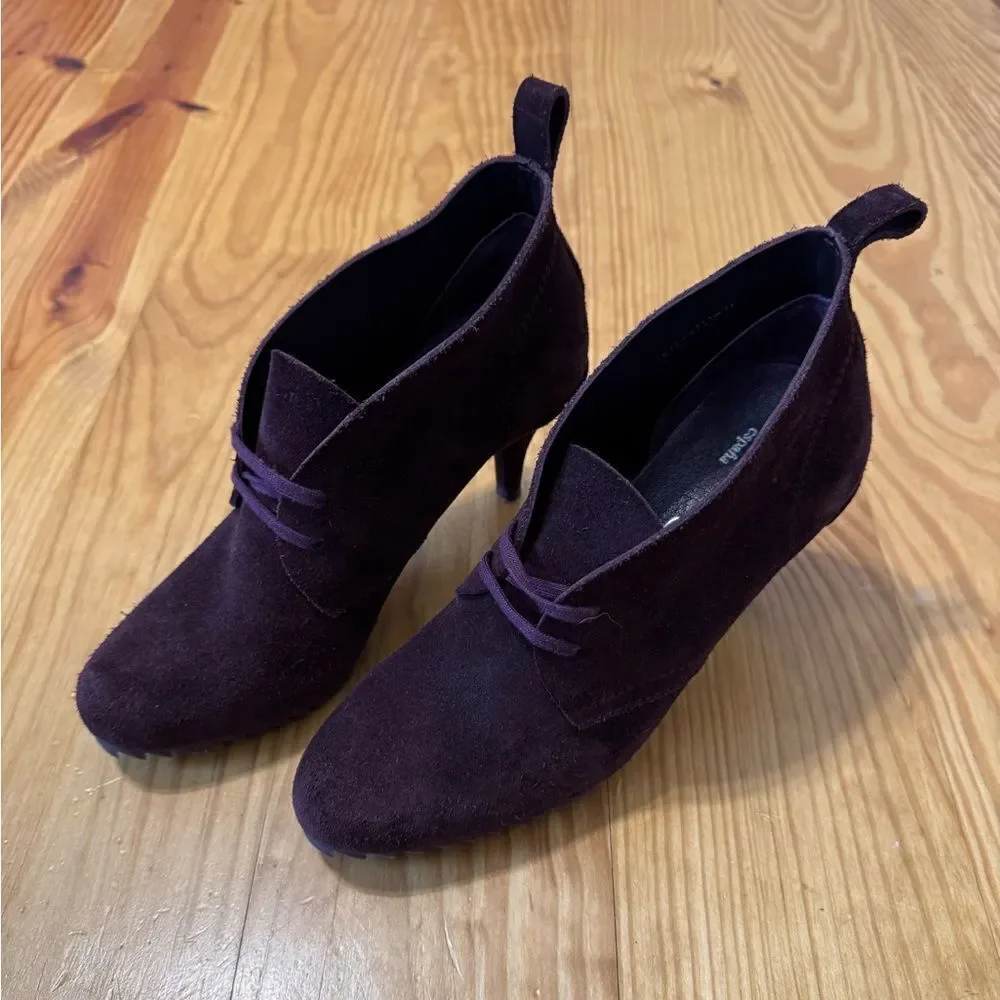 Pedro Garcia 38 (US 7.5) Maroon Suede Leather Lace Up Heel Ankle Boots Spain